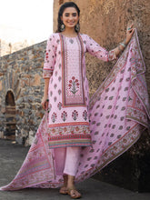 Women'S Lilac Cambric Floral Placement Printed Straight Fit Kurta Sets